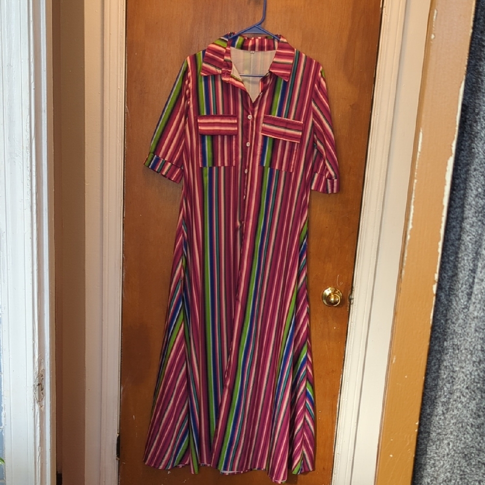 Colorful Striped Long Sleeve Dress